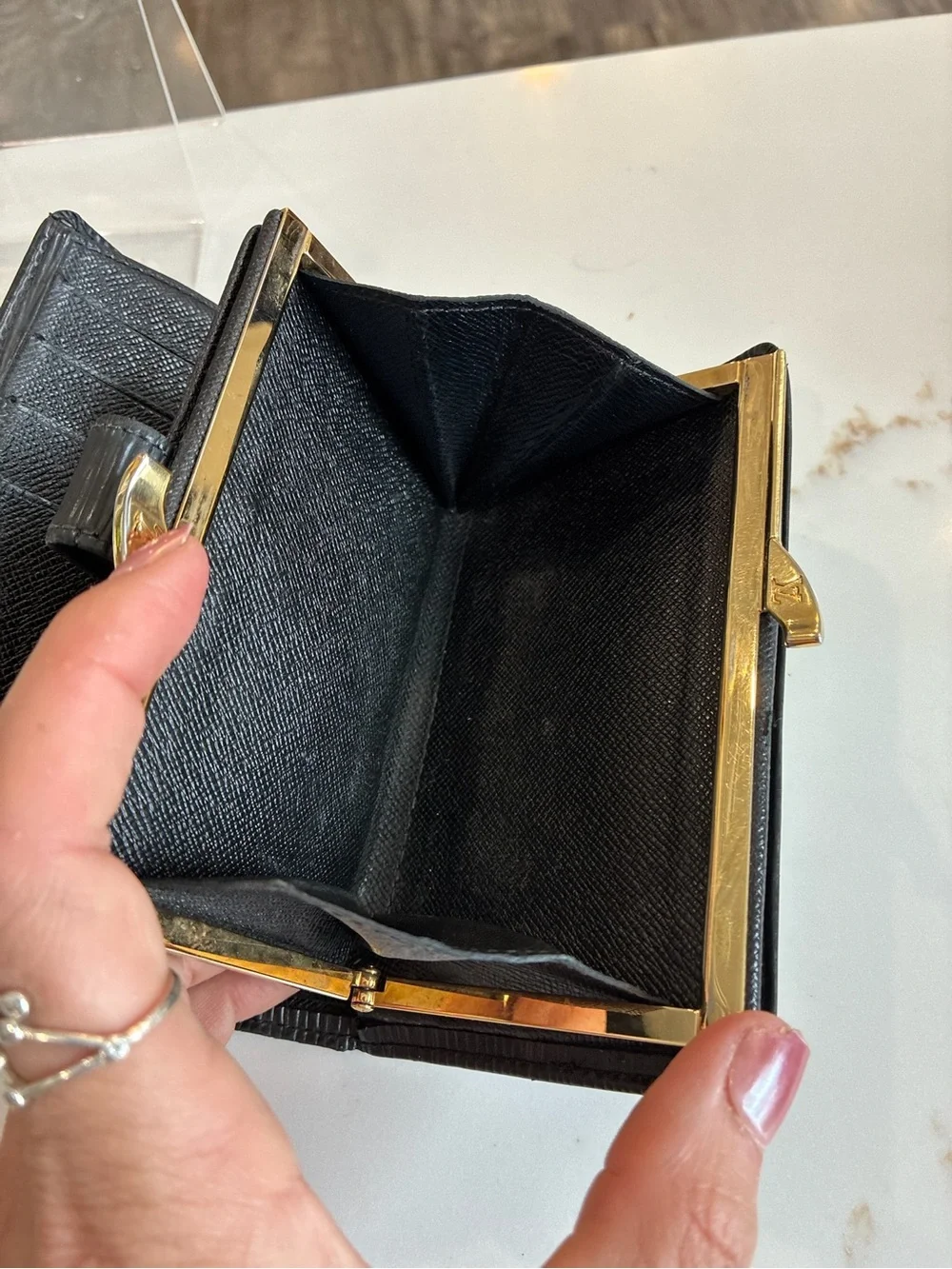 Louis Vuitton Black Epi Leather Wallet with Gold Hardware